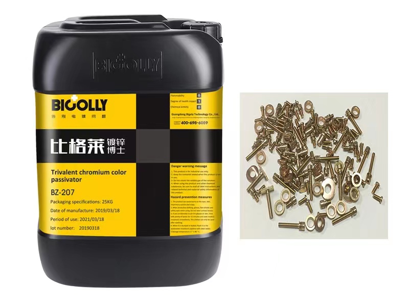 A trivalent chromium colored zinc passivator with the appearance of hexavalent chromium passivation and good corrosion resistance